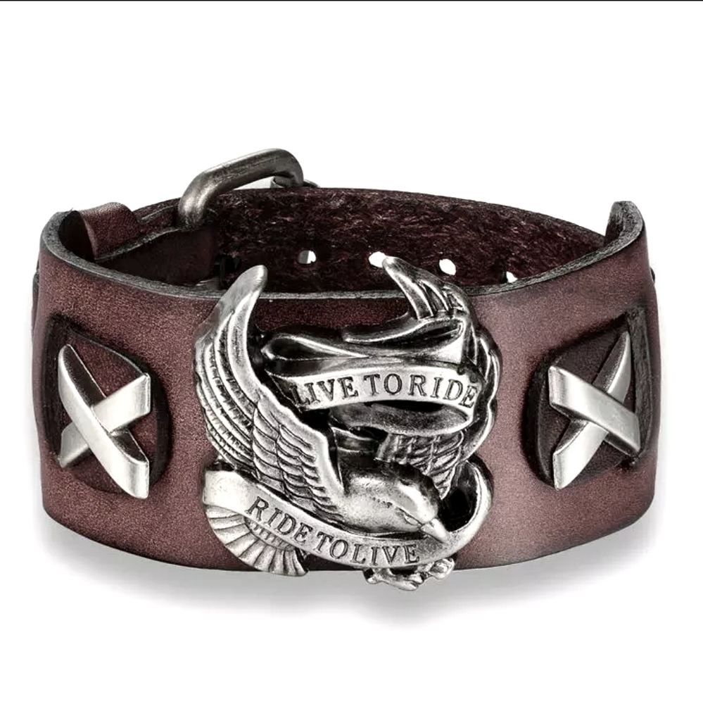 UNISEX brown Live to Ride cuff bracele - Picture 1 of 7